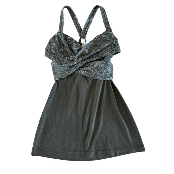 Lululemon‎ Wrap it Up Tank Top Sports Bra Jazzy White Gator  Green Size 4 - Picture 7 of 12